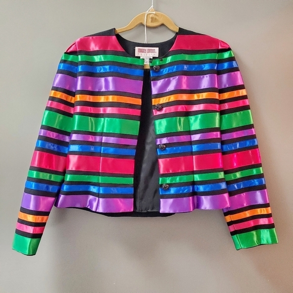 Maggy London Jackets & Blazers - MAGGY LONDON | Vintage Satin Striped Cropped Rainbow Jacket
